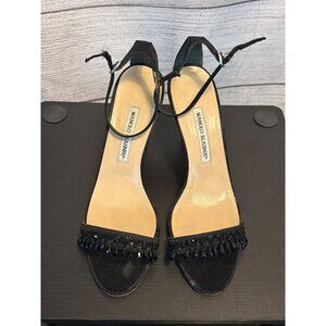 Manolo Blahnik Satin Beaded Ankle Strap Sandals Size 39.5
